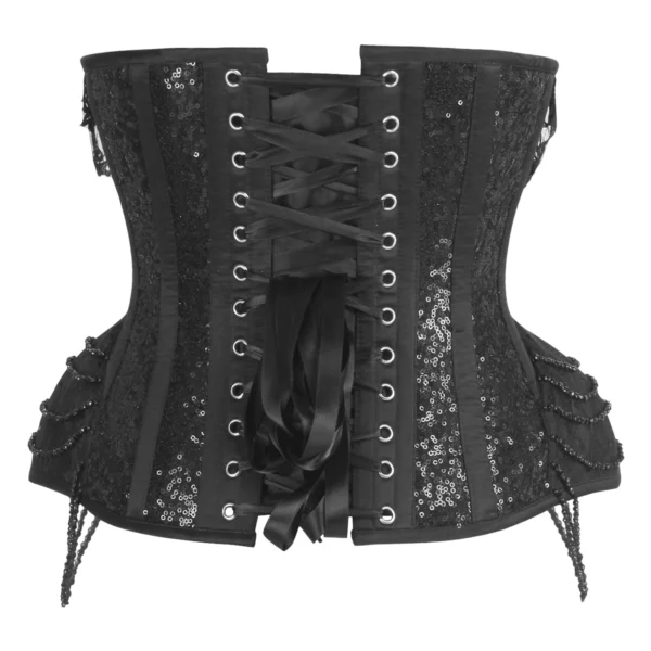 Gothic Black Sequin Corset with Beaded Chains