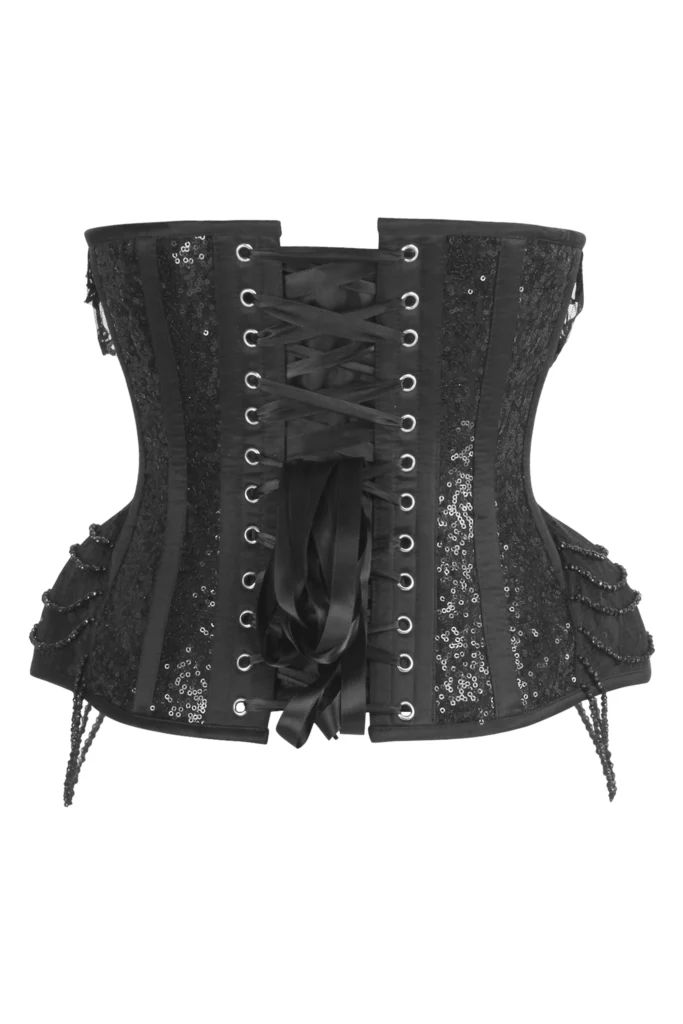 Gothic Black Sequin Corset with Beaded Chains