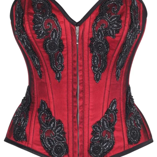 Red Beaded Gothic Zip Corset Overbust