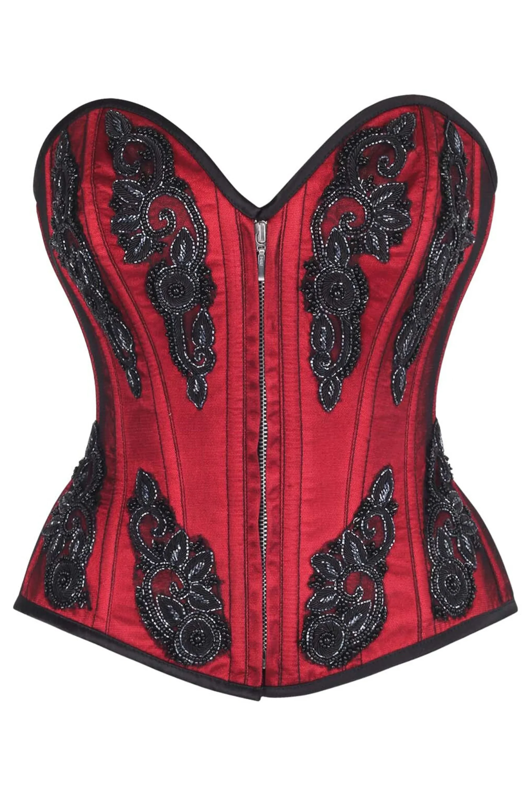 Red Beaded Gothic Zip Corset Overbust Red Beaded Gothic Zip Corset Overbust