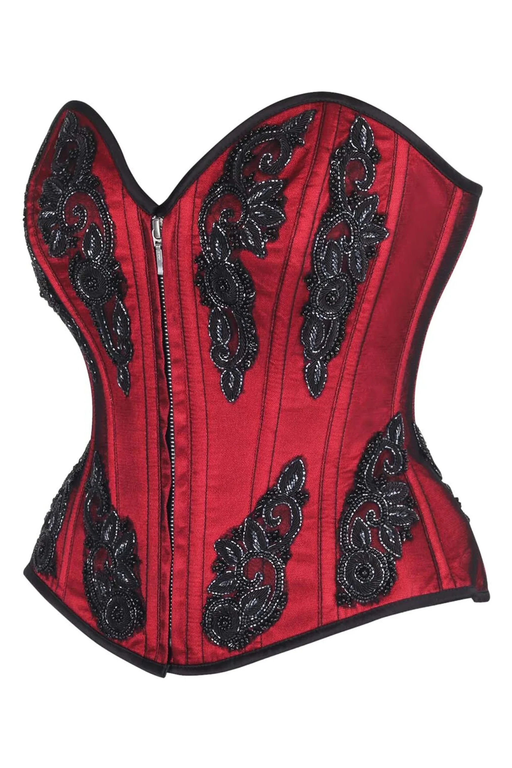 Red Beaded Gothic Zip Corset Overbust Red Beaded Gothic Zip Corset Overbust