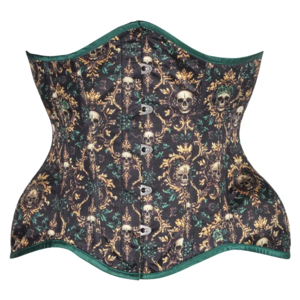 Emerald Baroque Floral Skull Underbust Curvy Corset
