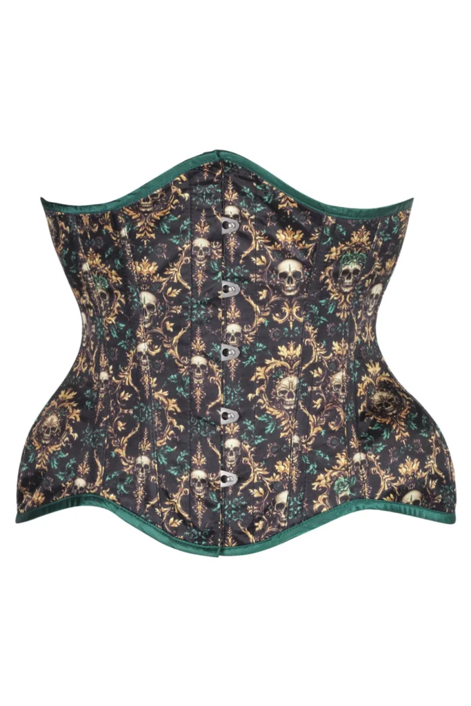Emerald Baroque Floral Skull Underbust Curvy Corset