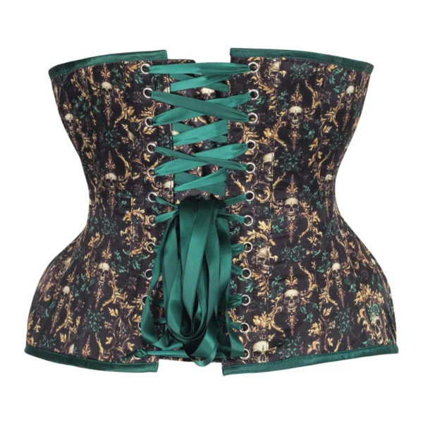 Emerald Baroque Floral Skull Underbust Curvy Corset