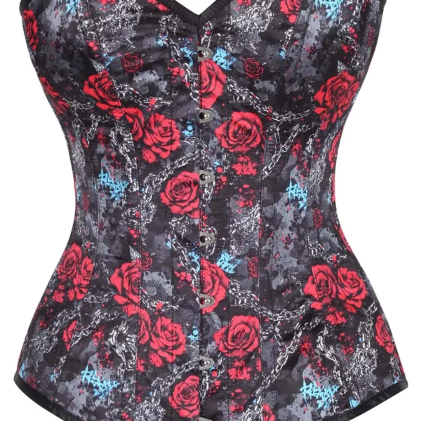 Gothic Roses & Chains Printed Steel Boned Overbust Corset