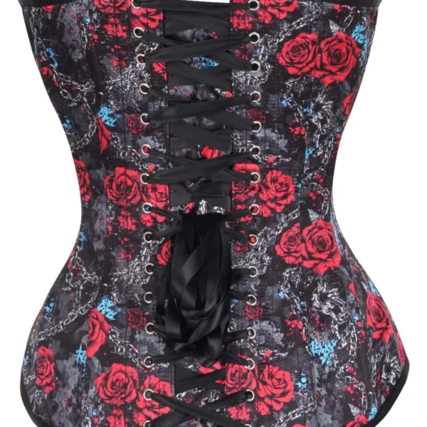 Gothic Roses & Chains Printed Steel Boned Overbust Corset