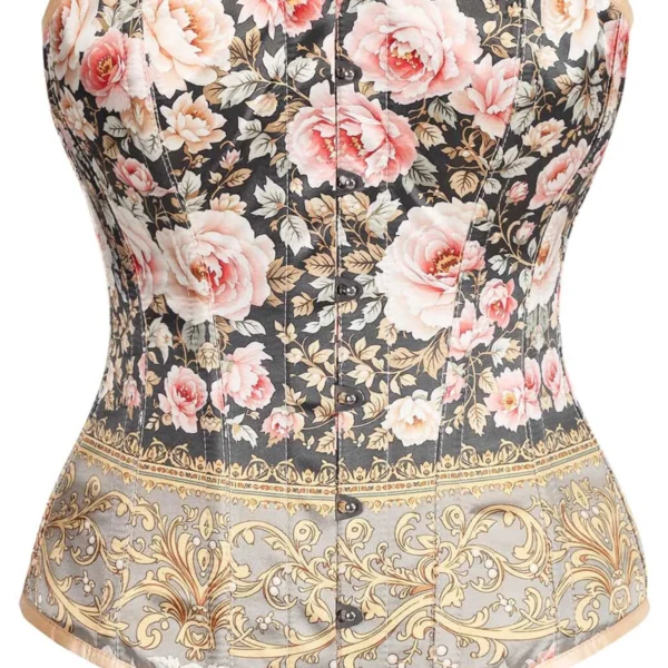 Vintage Pink Rose Baroque Lace-Up Overbust Corset