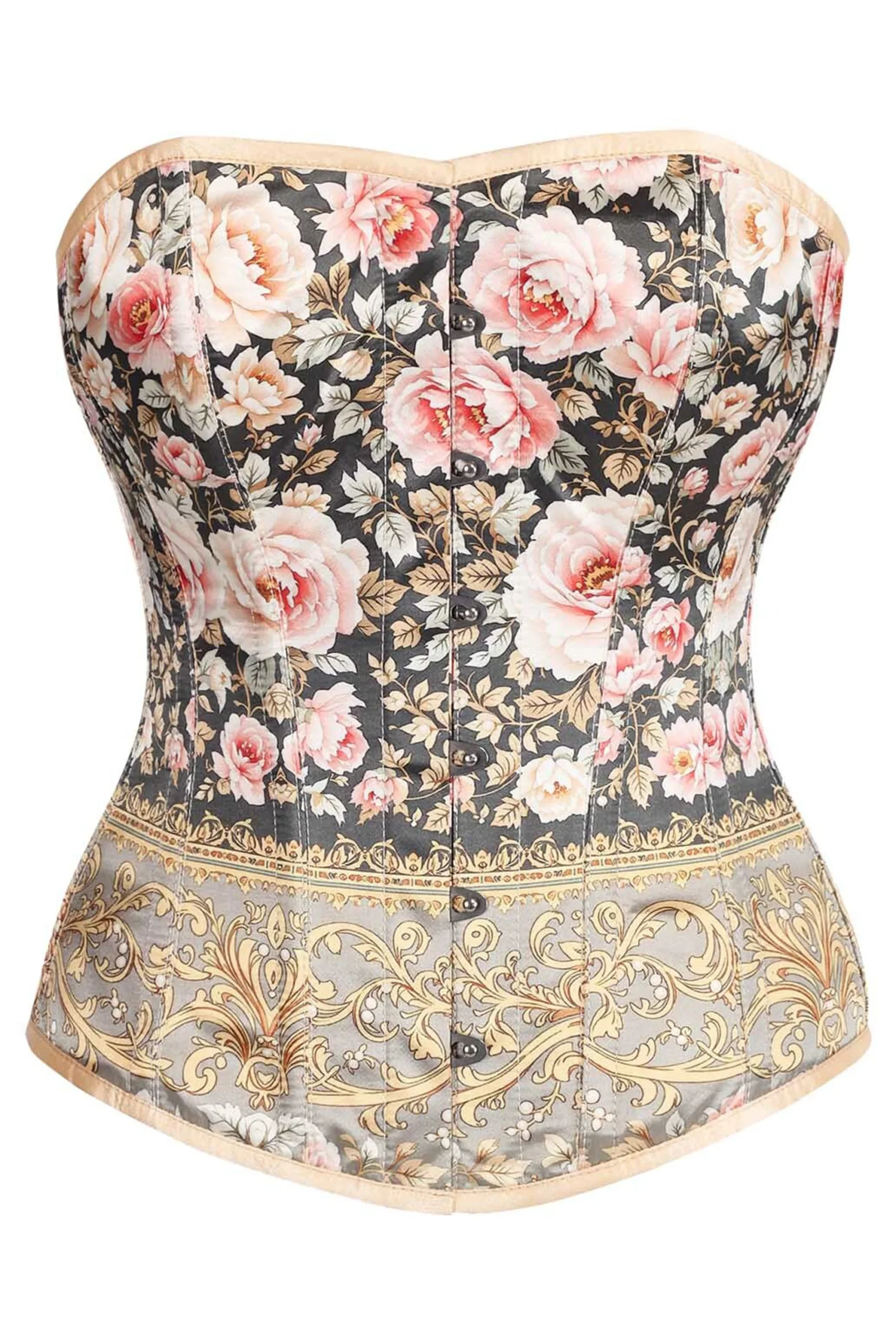 Vintage Pink Rose Baroque Lace-Up Overbust Corset Vintage Pink Rose Baroque Lace-Up Overbust Corset