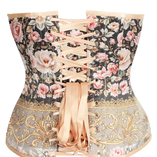 Vintage Pink Rose Baroque Lace-Up Overbust Corset