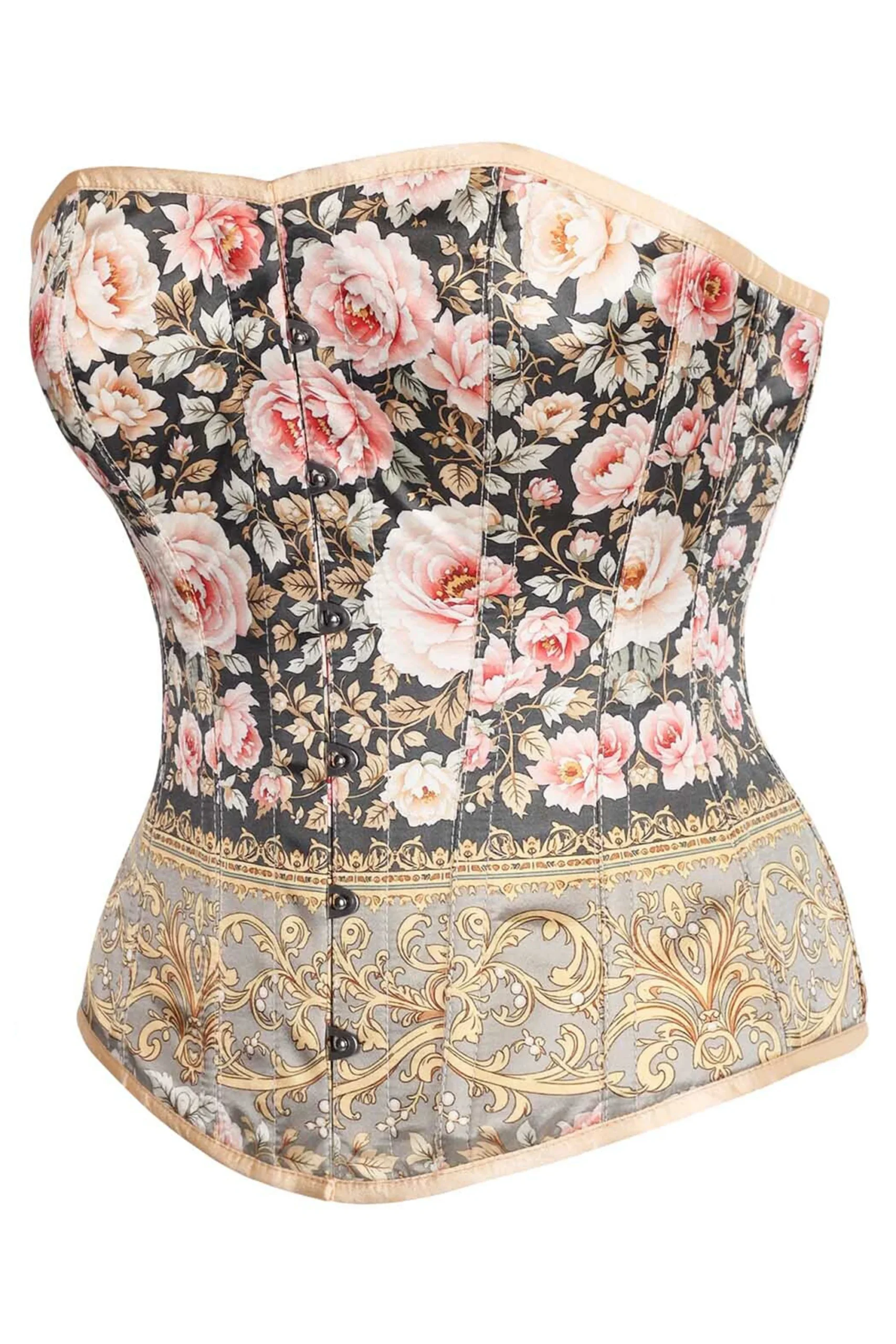 Vintage Pink Rose Baroque Lace-Up Overbust Corset Vintage Pink Rose Baroque Lace-Up Overbust Corset