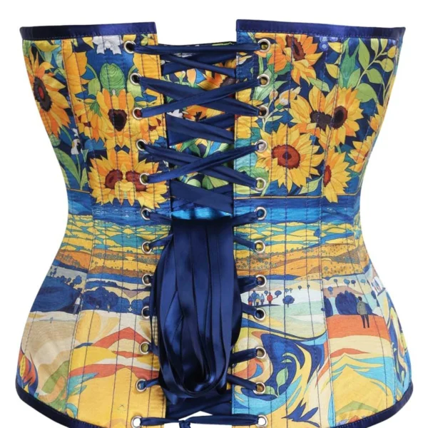 Sunflower Landscape Print Overbust Satin Corset