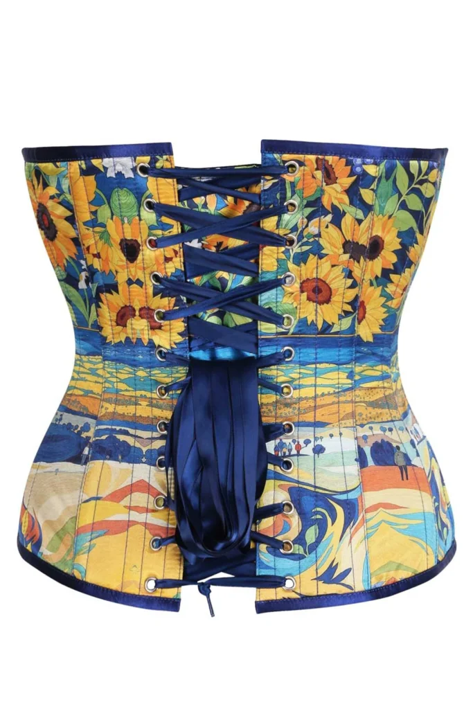 Sunflower Landscape Print Overbust Satin Corset