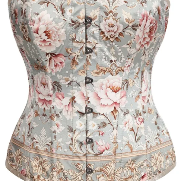 Pastel & Blush Peony Blue Vintage Floral Overbust Corset