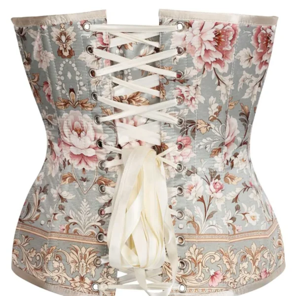 Pastel & Blush Peony Blue Vintage Floral Overbust Corset