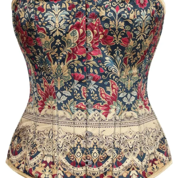 Vintage Gold & Crimson Floral Overbust Corset Top