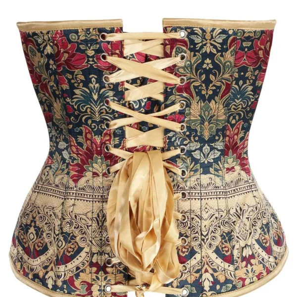 Vintage Gold & Crimson Floral Overbust Corset Top