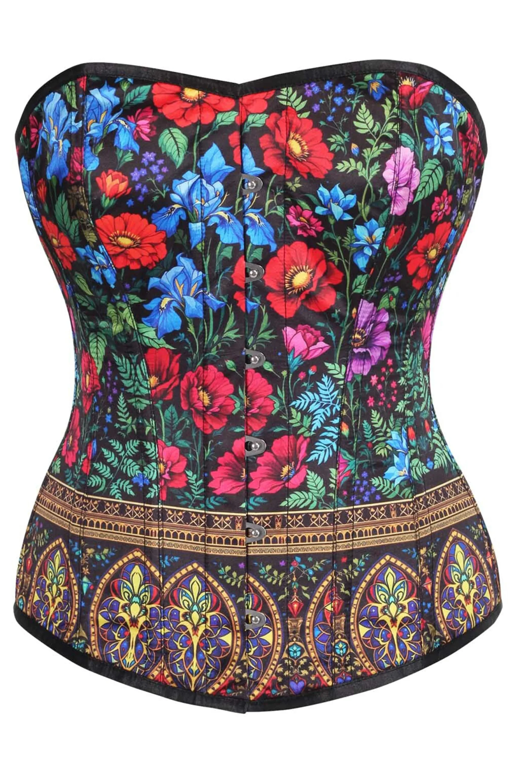 Floral Satin Overbust Corset in Multicolor Floral Satin Overbust Corset in Multicolor