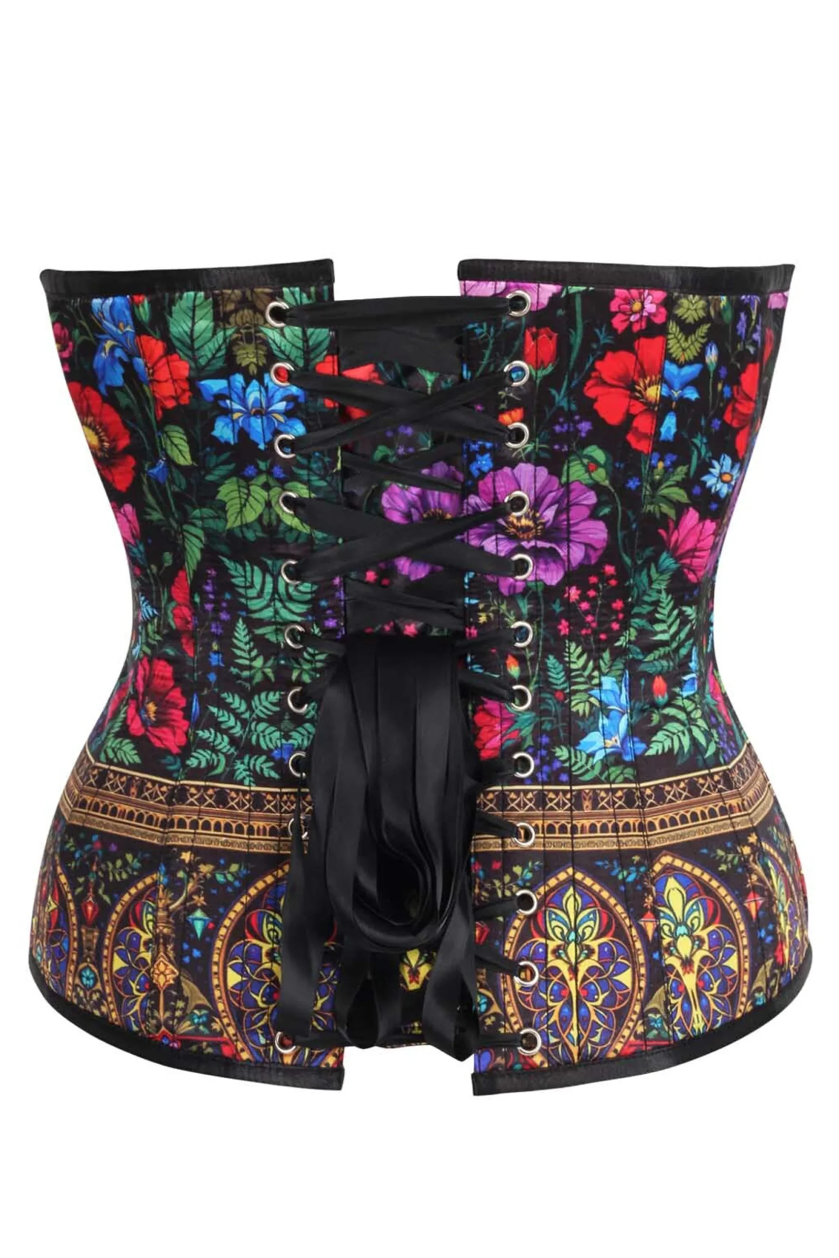 Floral Satin Overbust Corset in Multicolor Floral Satin Overbust Corset in Multicolor