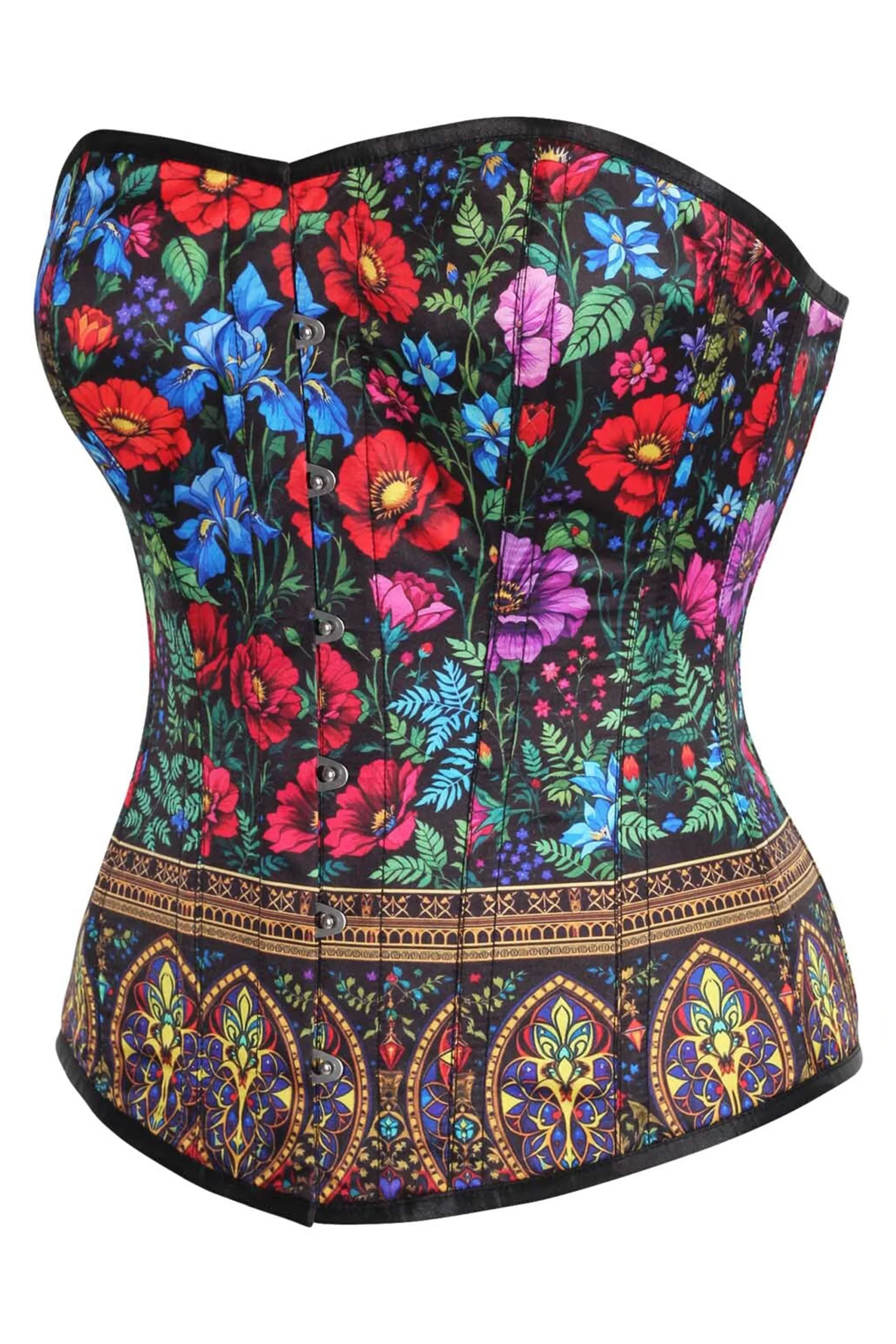 Floral Satin Overbust Corset in Multicolor Floral Satin Overbust Corset in Multicolor