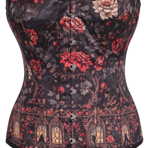 Midnight Bloom Overbust Corset Gothic Rose Design