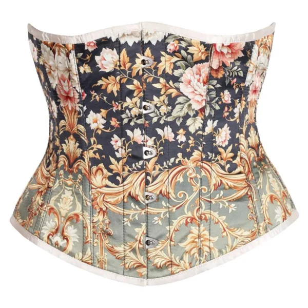Baroque Garden Waist Training Corset with Vintage Floral Elegance
