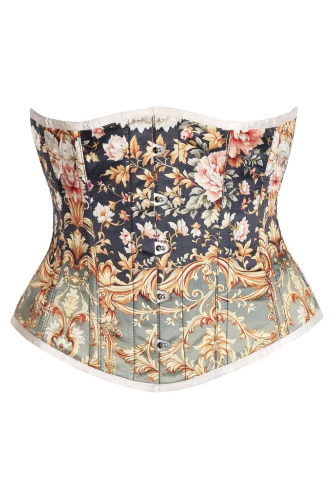 Baroque Garden Waist Training Corset with Vintage Floral Elegance