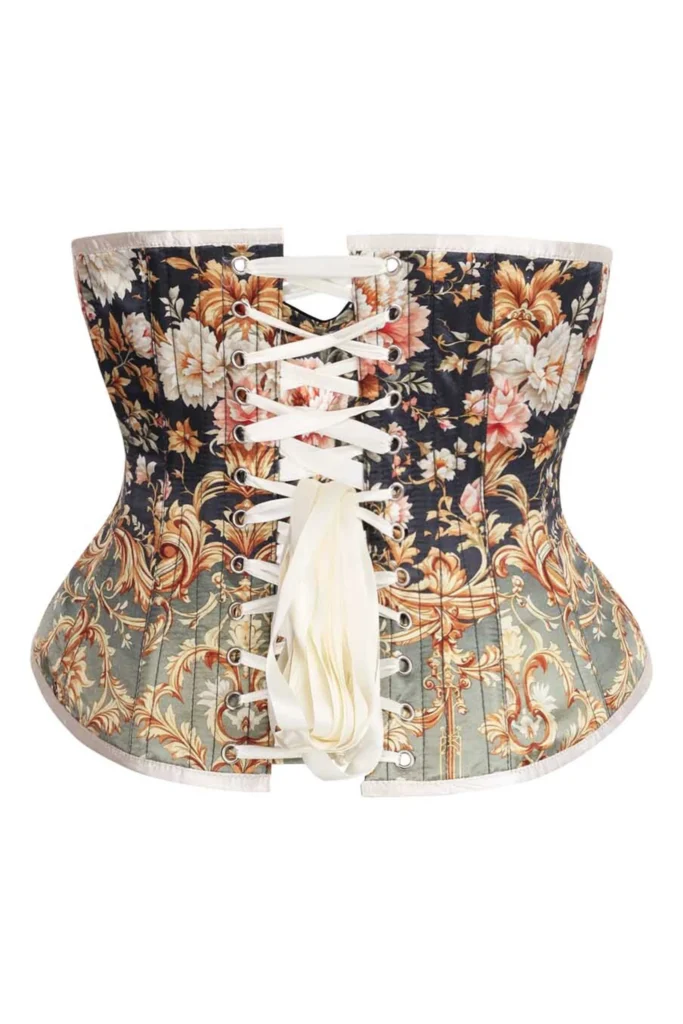 Baroque Garden Waist Training Corset with Vintage Floral Elegance