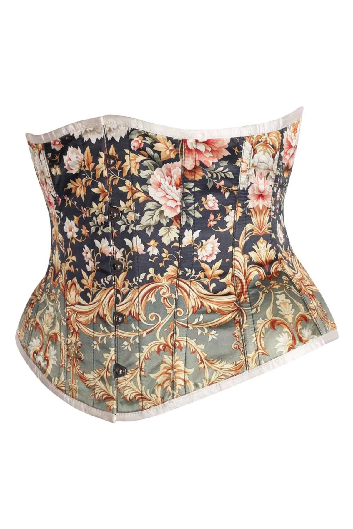 Baroque Garden Waist Training Corset with Vintage Floral Elegance