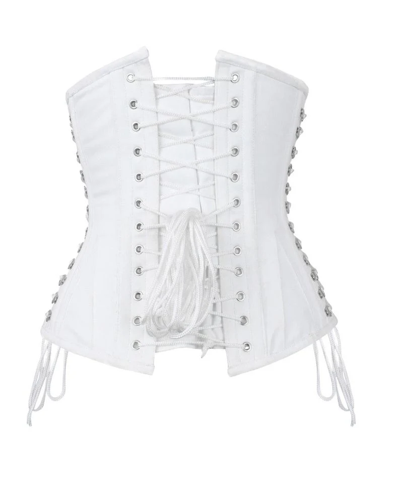 White Cotton Longline Waist Trainer Corset with Criss Cross