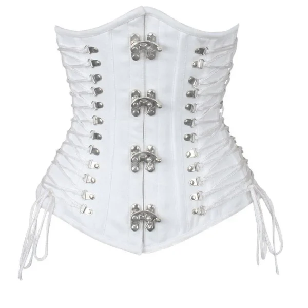 White Cotton Longline Waist Trainer Corset with Criss Cross