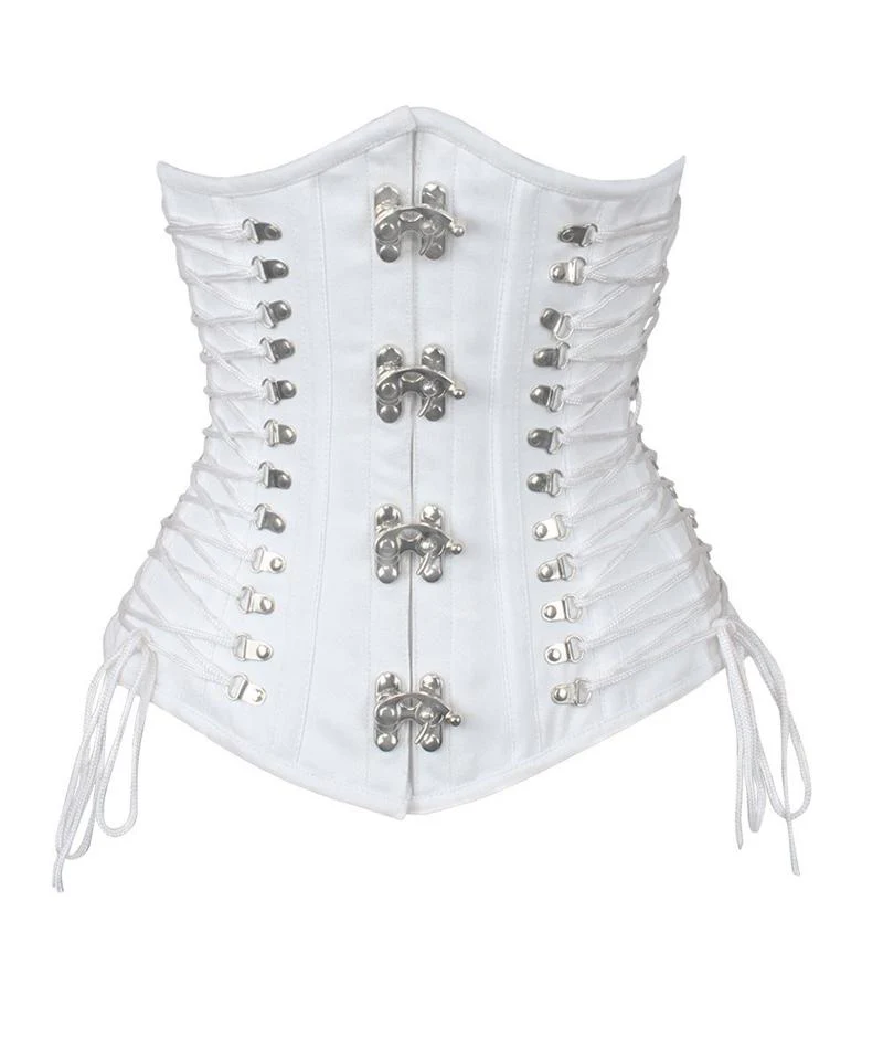 White Cotton Longline Waist Trainer Corset with Criss Cross