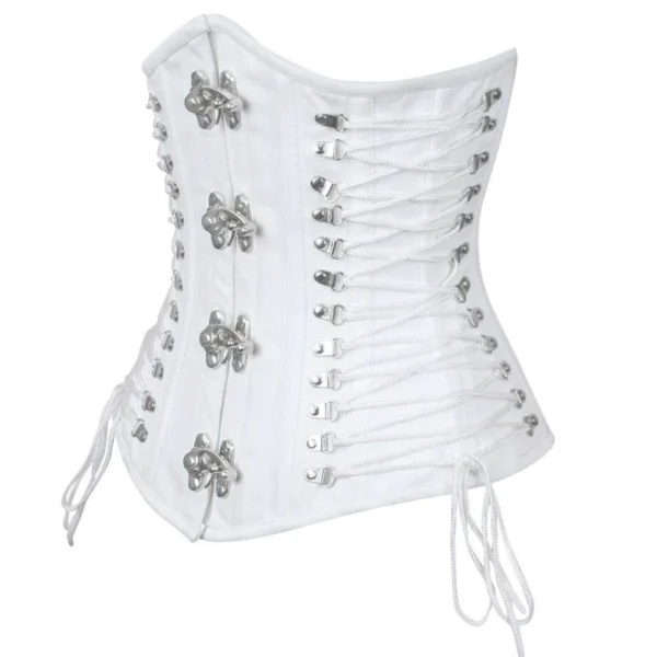 White Cotton Longline Waist Trainer Corset with Criss Cross