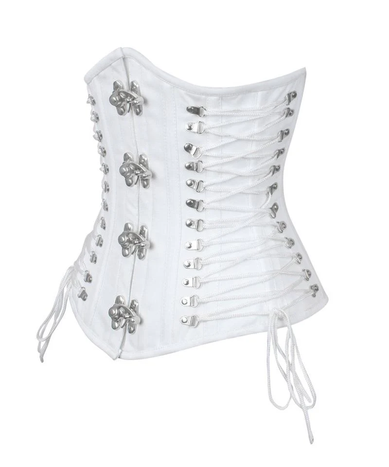 White Cotton Longline Waist Trainer Corset with Criss Cross