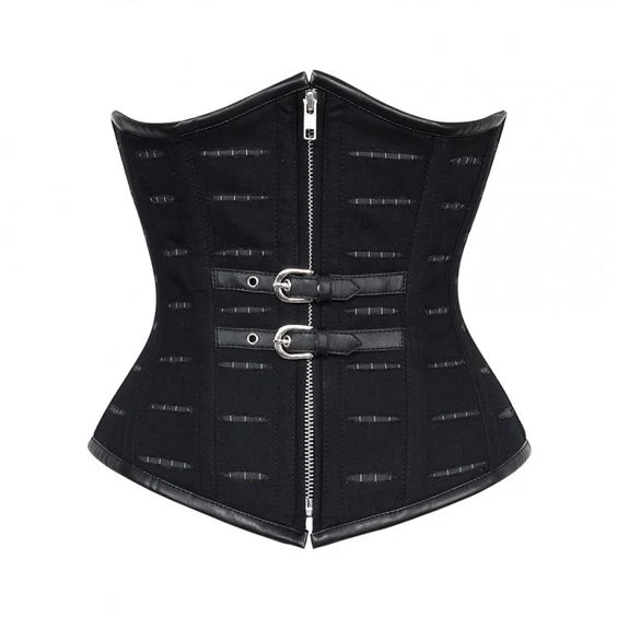 Black Cotton Underbust Waist Trainer Corset With Zipper Front