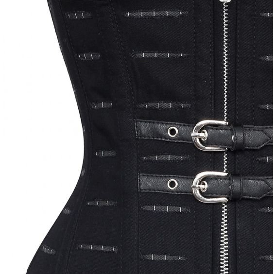 Black Cotton Underbust Waist Trainer Corset With Zipper Front