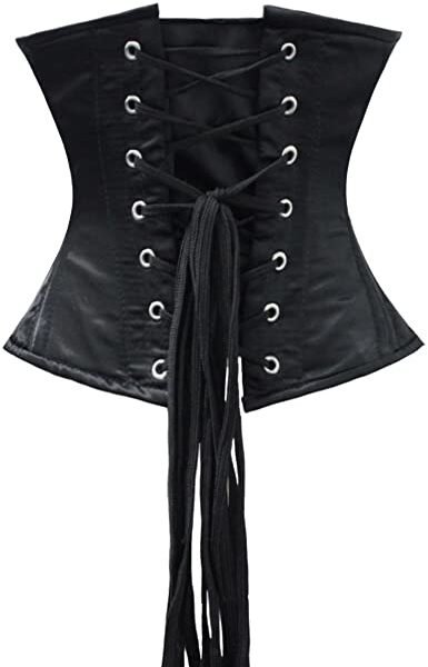 Black Satin Steel Boned Short Waist Trainer Underbust Corset