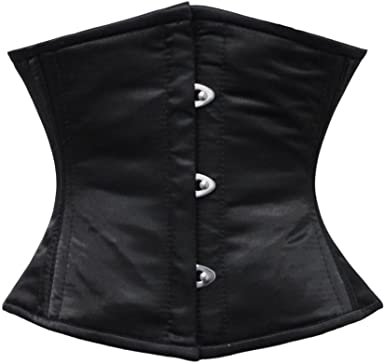Black Satin Steel Boned Short Waist Trainer Underbust Corset