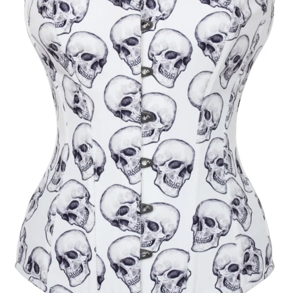 White And Grey Skull Gothic Longline Overbust Corset