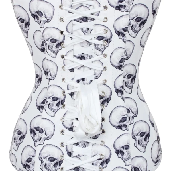 White And Grey Skull Gothic Longline Overbust Corset