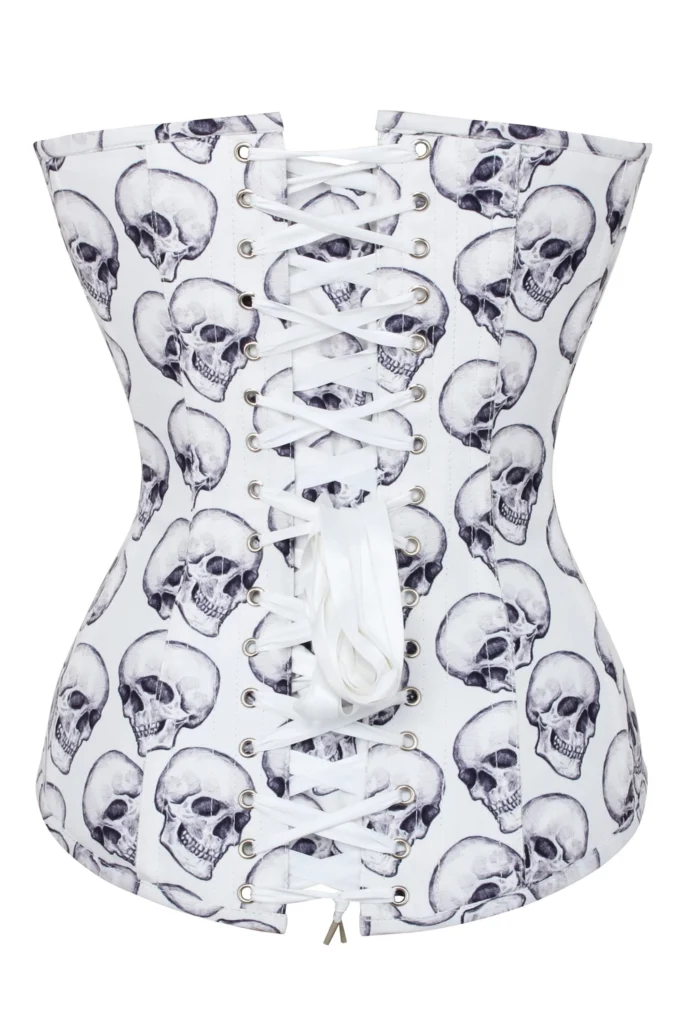 White And Grey Skull Gothic Longline Overbust Corset