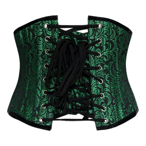 Green and Black Brocade Steel Boned Sexy Underbust Corset