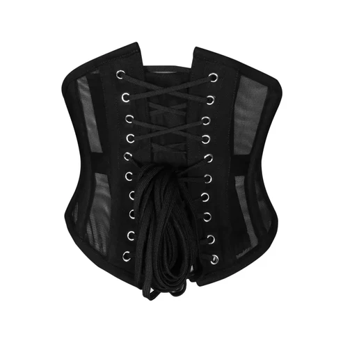 Black Net Sexy Under Bust Waspie Corset With Zipper