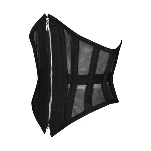 Black Net Sexy Under Bust Waspie Corset With Zipper Black Net Sexy Under Bust Waspie Corset With Zipper