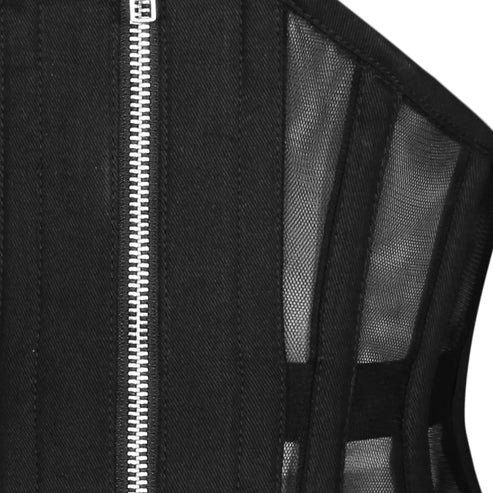 Black Net Sexy Under Bust Waspie Corset With Zipper Black Net Sexy Under Bust Waspie Corset With Zipper