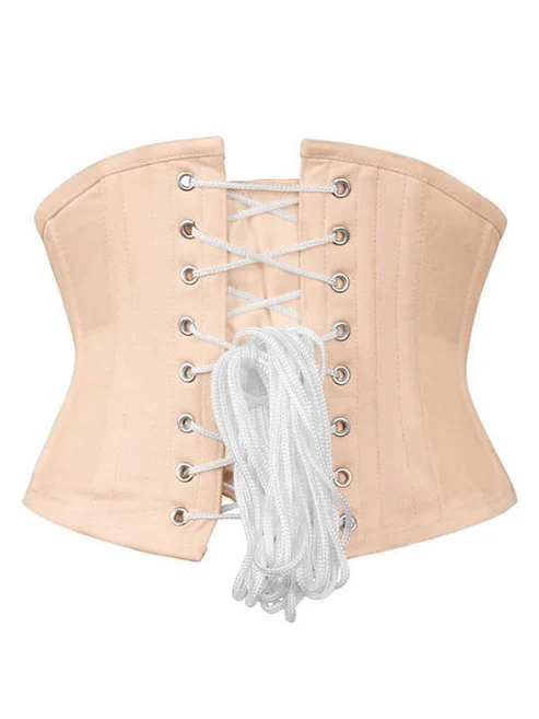 Beige Cotton Waist Training Steel Boned Sexy Underbust Corset Beige Cotton Waist Training Steel Boned Sexy Underbust Corset