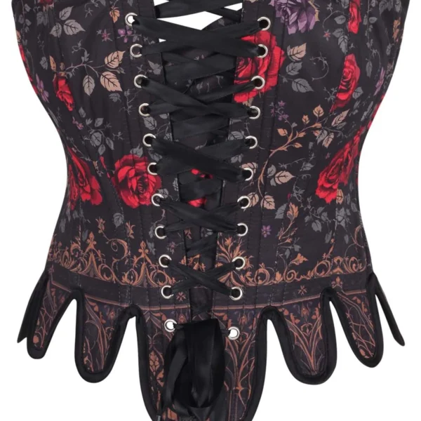 Dark Rose Gothic Lace-Up Corset Bustier with Petal Hem