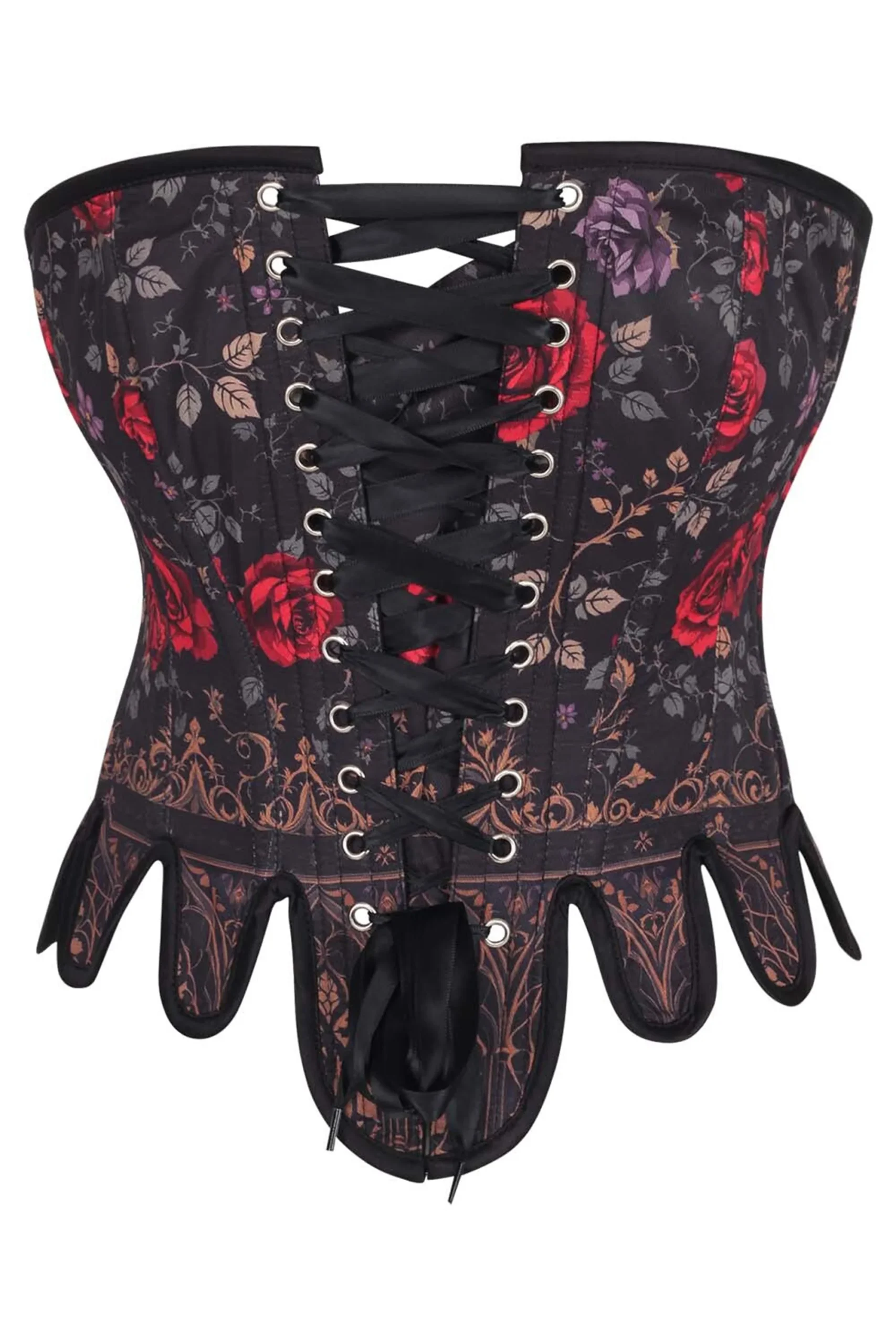 Dark Rose Gothic Lace-Up Corset Bustier with Petal Hem Dark Rose Gothic Lace-Up Corset Bustier with Petal Hem