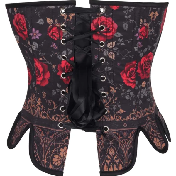 Dark Rose Gothic Lace-Up Corset Bustier with Petal Hem