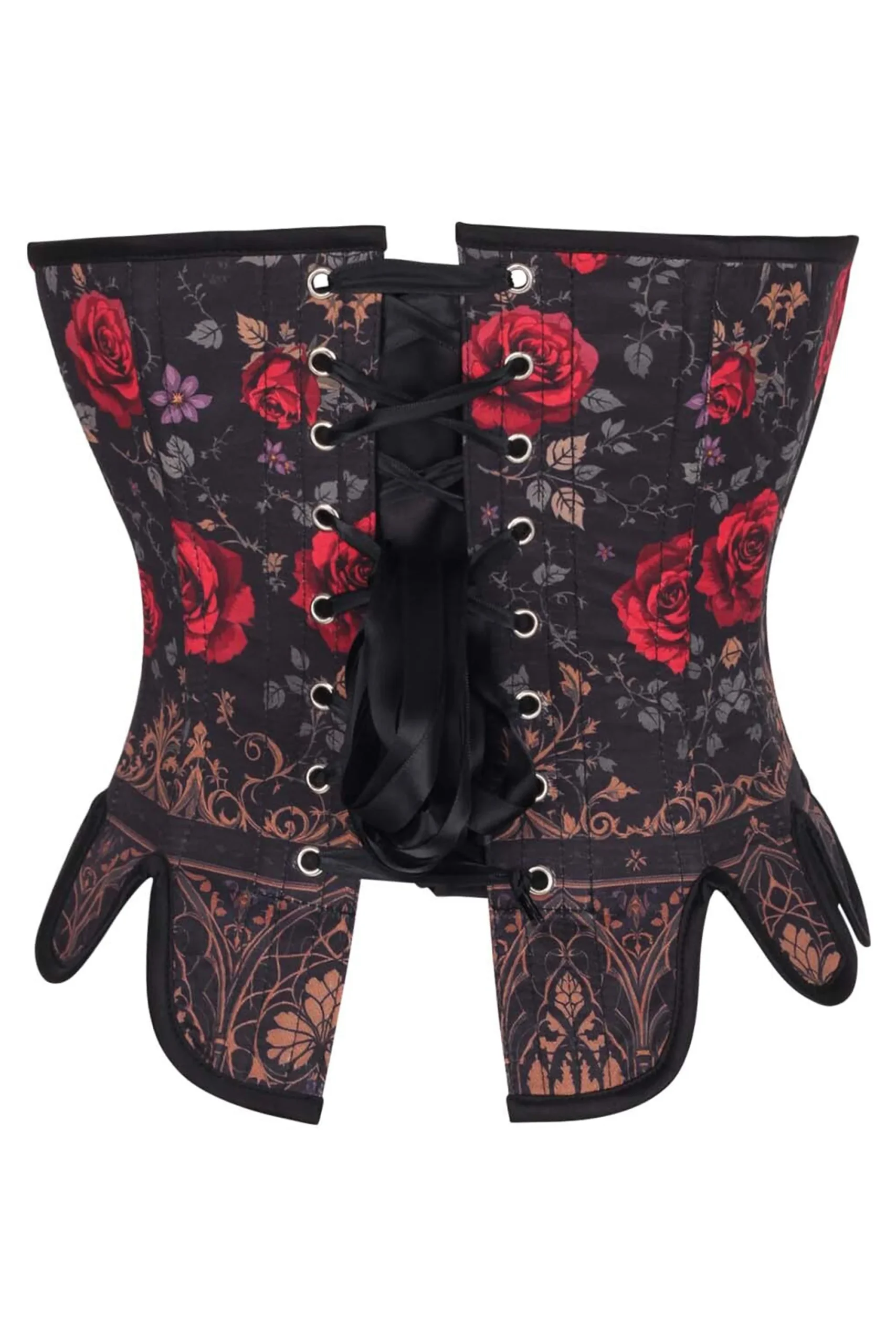 Dark Rose Gothic Lace-Up Corset Bustier with Petal Hem Dark Rose Gothic Lace-Up Corset Bustier with Petal Hem