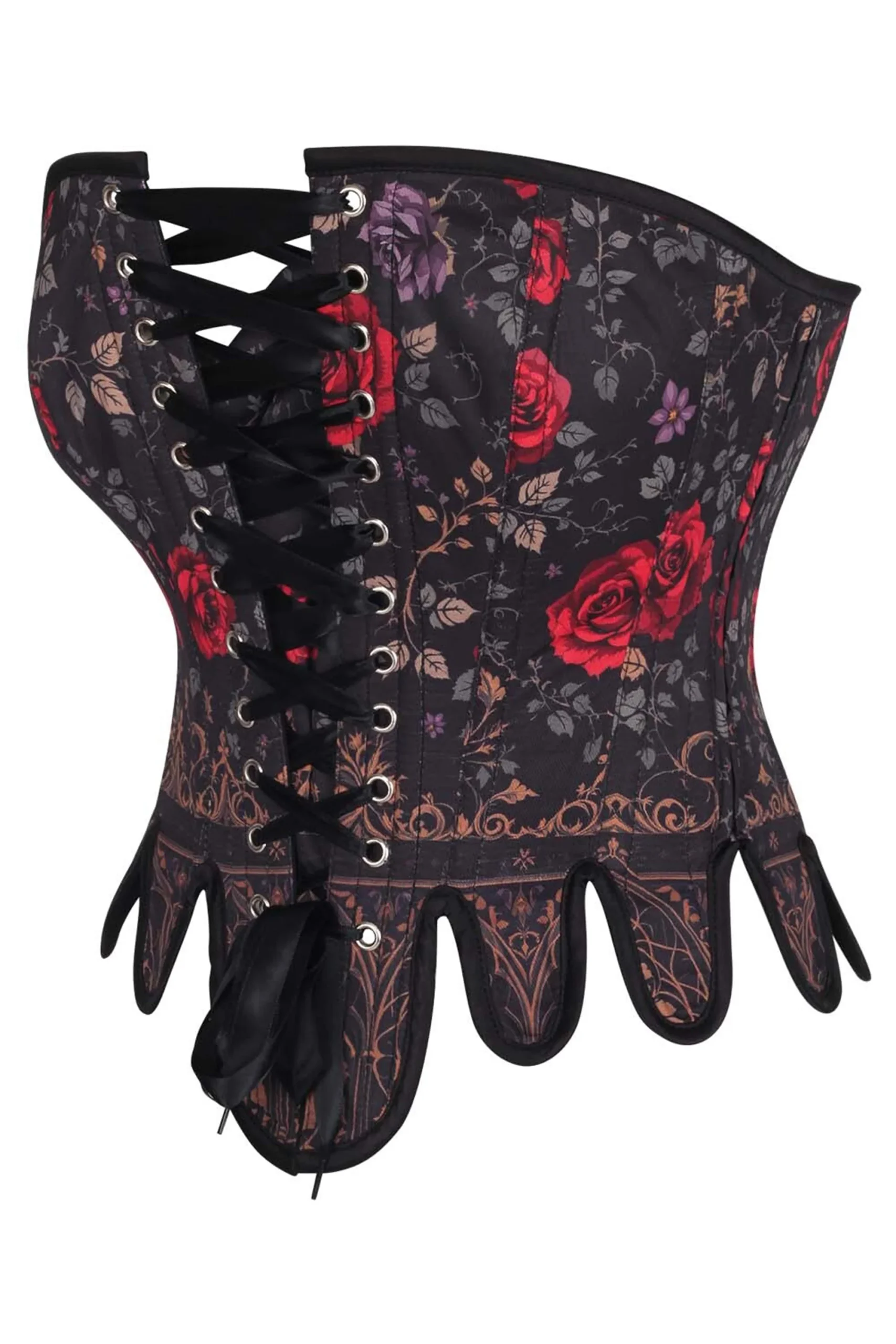 Dark Rose Gothic Lace-Up Corset Bustier with Petal Hem Dark Rose Gothic Lace-Up Corset Bustier with Petal Hem